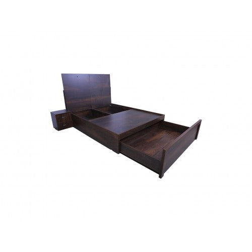 Storage Bed - Sandy Beach Classic Wooden Double Bed with Mattress - RentalFurniture.in