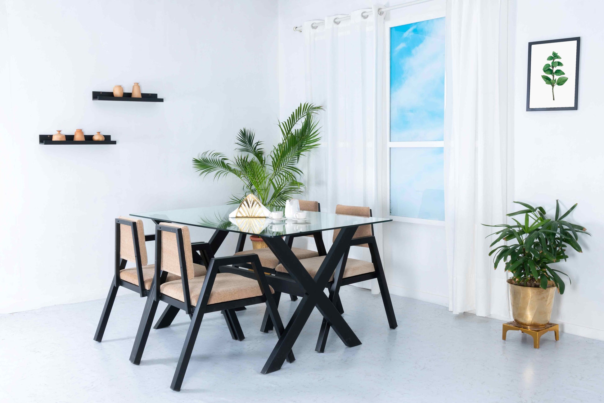 Sandy Beach Classic X Design - Four Seater Dining Set - RentalFurniture.in