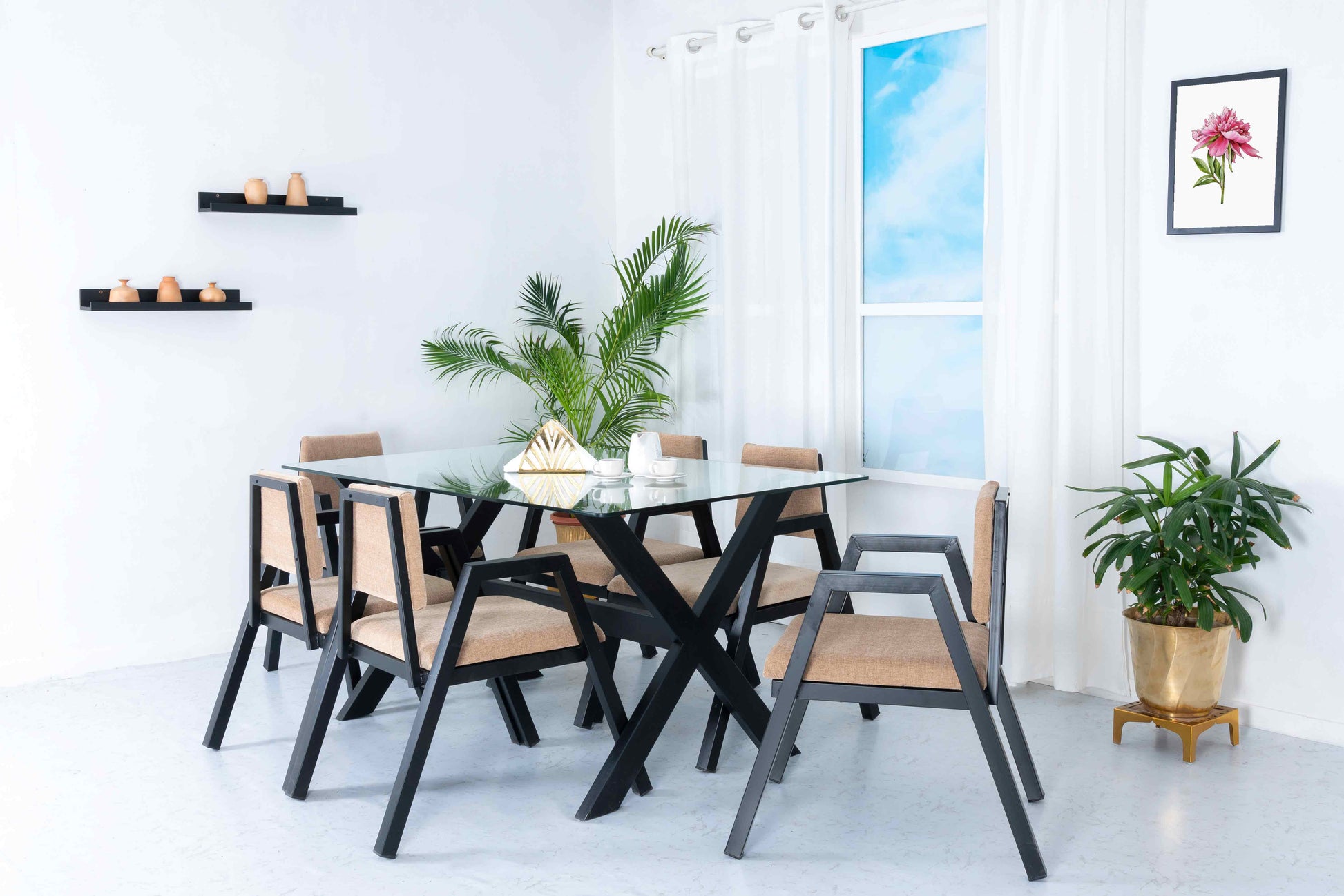 Sandy Beach Classic X Design - Six Seater Dining Set - RentalFurniture.in