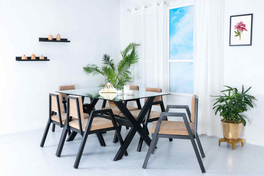 Sandy Beach Classic X Design - Six Seater Dining Set - RentalFurniture.in