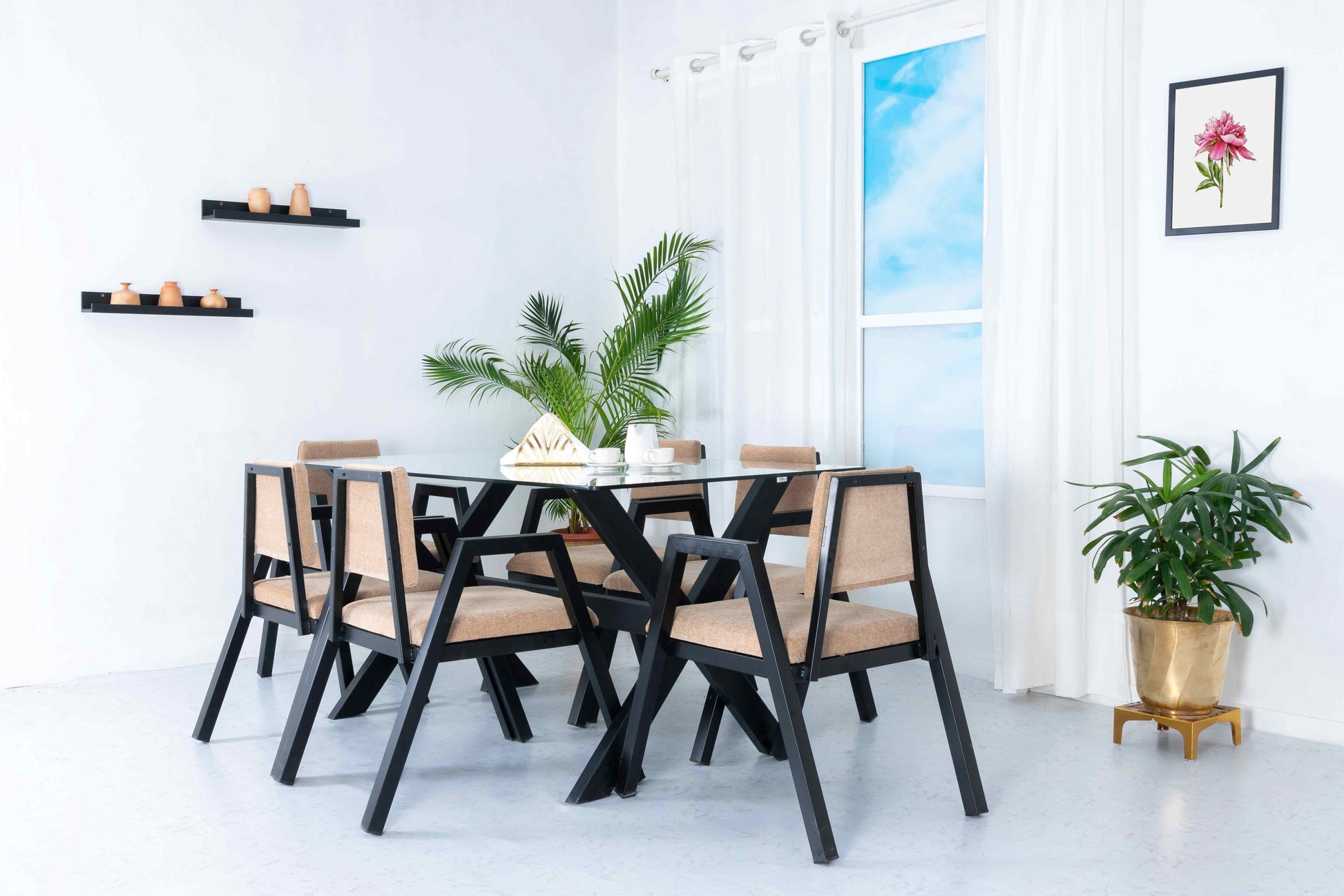 Sandy Beach Classic X Design - Six Seater Dining Set - RentalFurniture.in