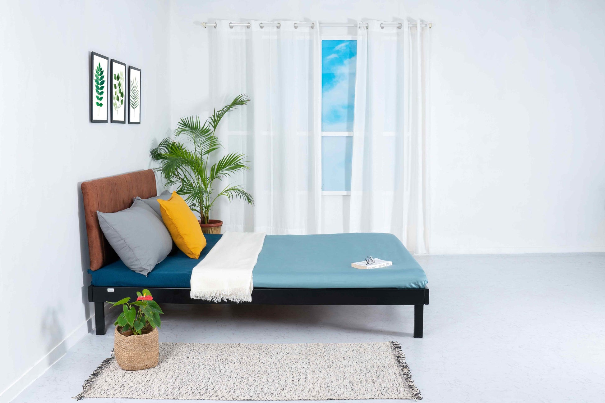 Platform Bed - Jessica Cappuccino Metal Double Bed with Mattress - RentalFurniture.in