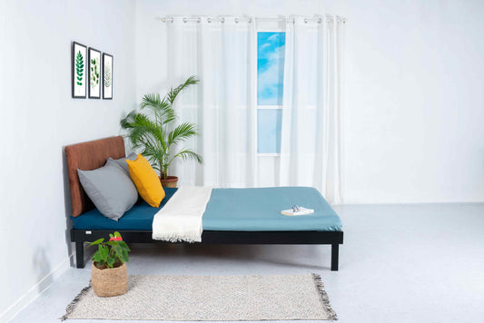 Platform Bed - Jessica Cappuccino Metal Double Bed with Mattress - RentalFurniture.in