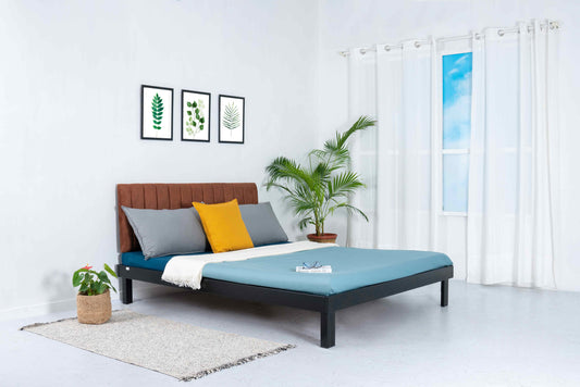 Platform Bed - Jessica Cappuccino Metal Double Bed with Mattress - RentalFurniture.in