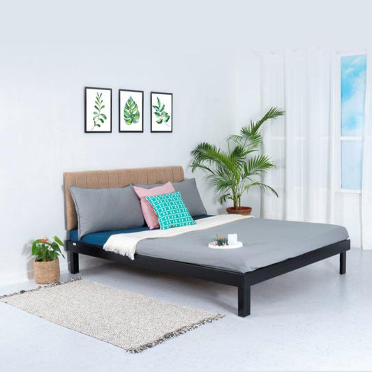 Platform Bed - Sandy Beach Classic Metal Double Bed with Mattress - RentalFurniture.in