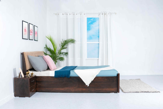 Storage Bed - Sandy Beach Classic Wooden Double Bed with Mattress - RentalFurniture.in