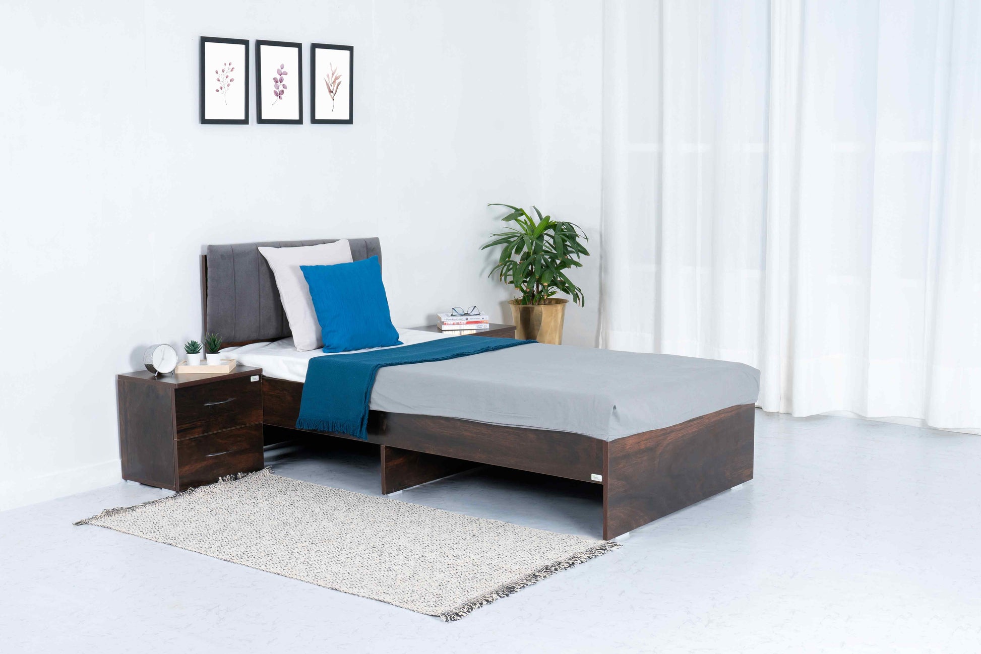 Alpino Frostline Wooden Single Bed without Mattress - RentalFurniture.in