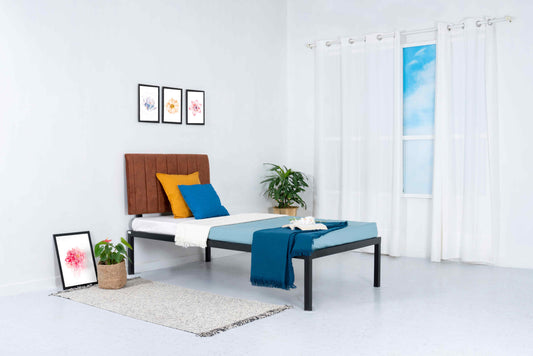 Jessica Cappuccino Metal Single Bed with Mattress - RentalFurniture.in