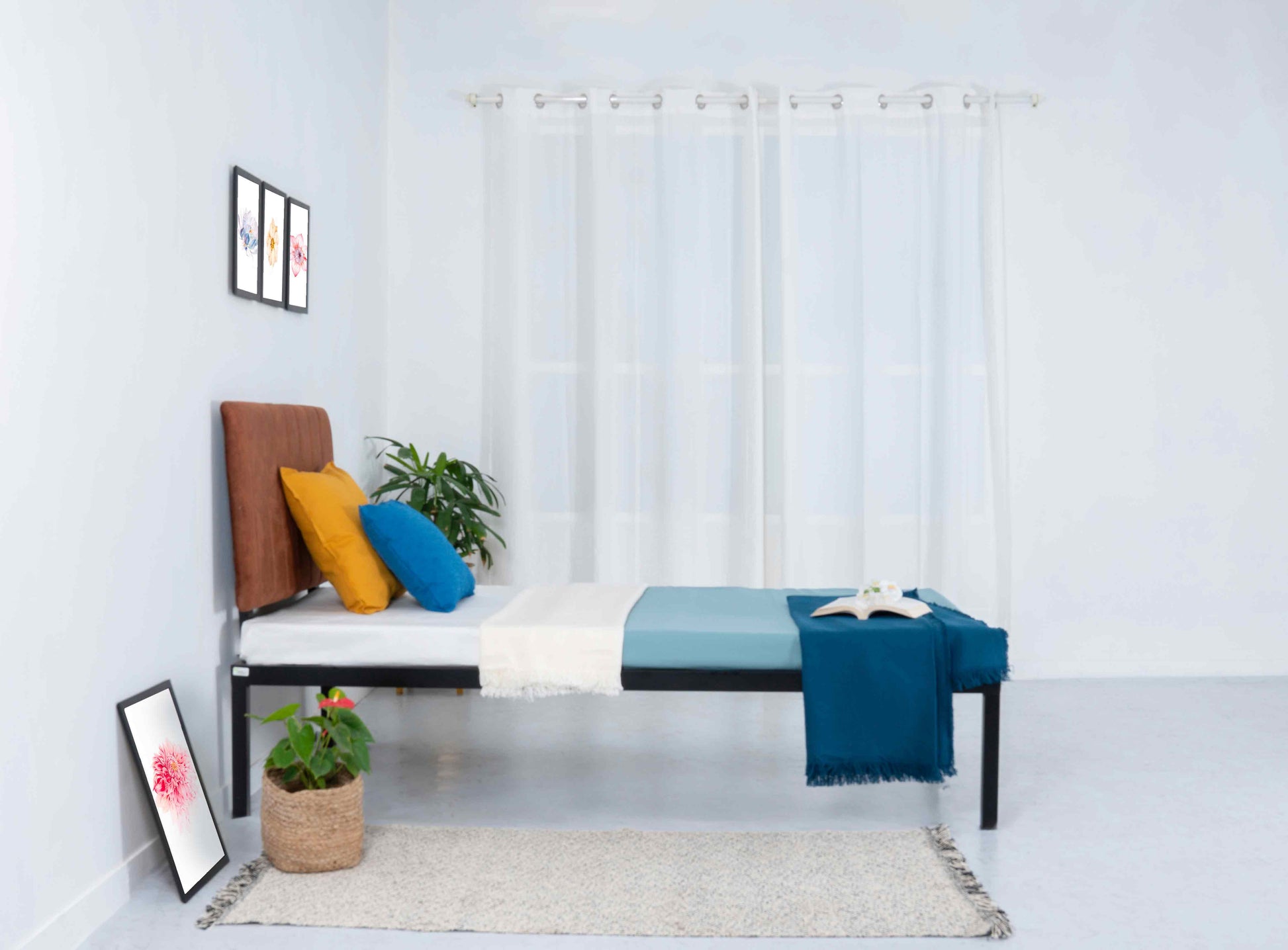 Jessica Cappuccino Metal Single Bed Without Mattress - RentalFurniture.in