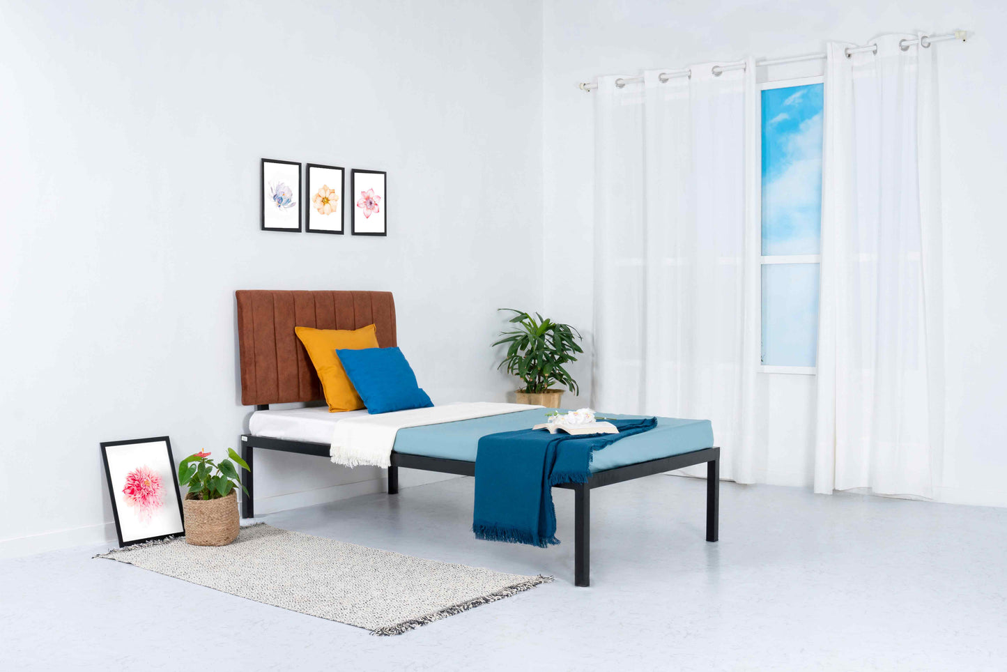 Jessica Cappuccino Metal Single Bed Without Mattress - RentalFurniture.in