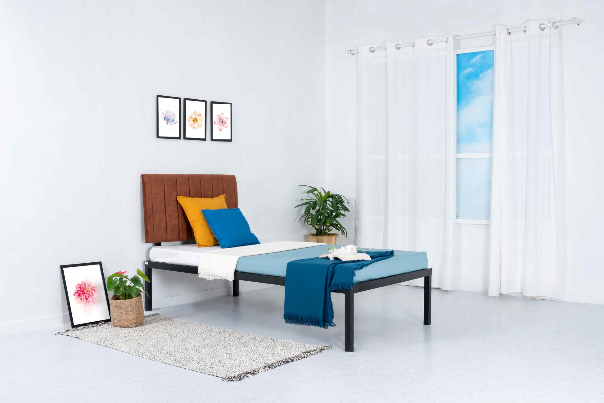 Jessica Cappuccino Metal Single Bed Without Mattress - RentalFurniture.in