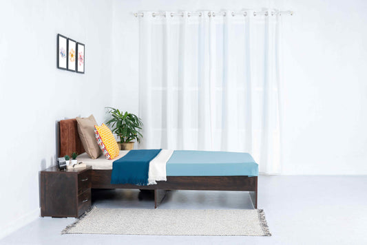 Jessica Cappuccino Wooden Single Bed With Mattress - RentalFurniture.in