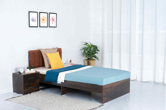 Jessica Cappuccino Wooden Single Bed without Mattress - RentalFurniture.in