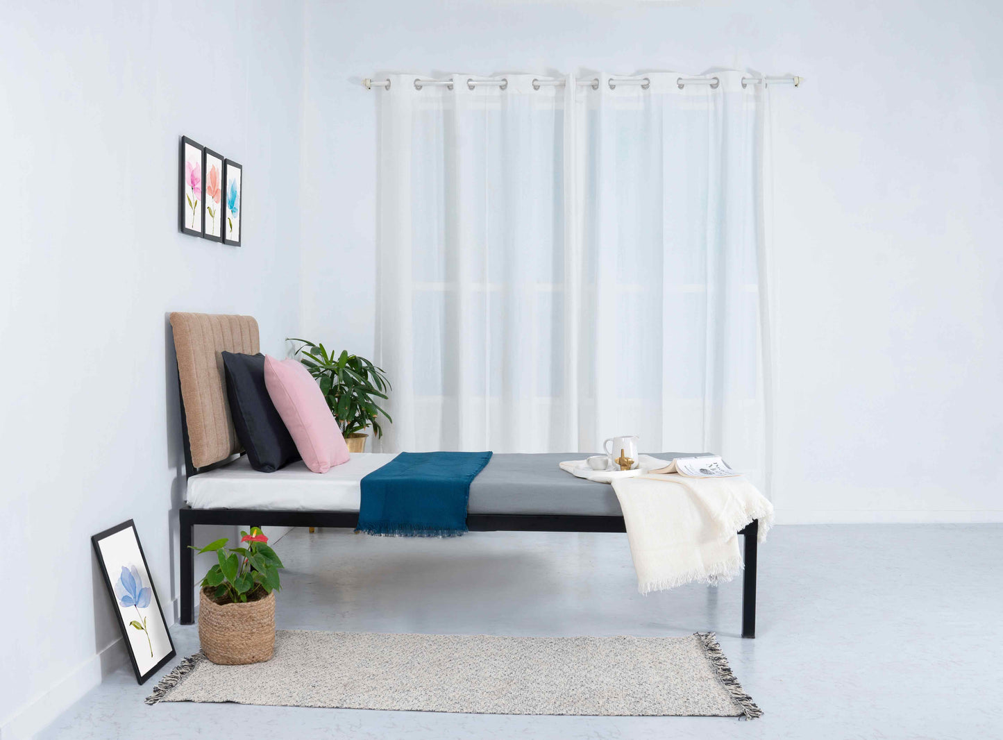Sandy Beach Classic Metal Single Bed with Mattress - RentalFurniture.in