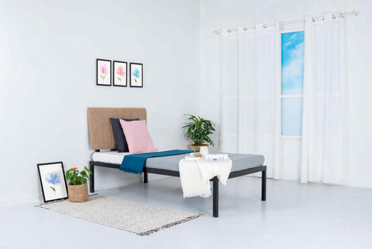 Sandy Beach Classic Metal Single Bed with Mattress - RentalFurniture.in