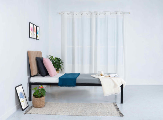 Sandy Beach Classic Metal Single Bed Without  Mattress - RentalFurniture.in