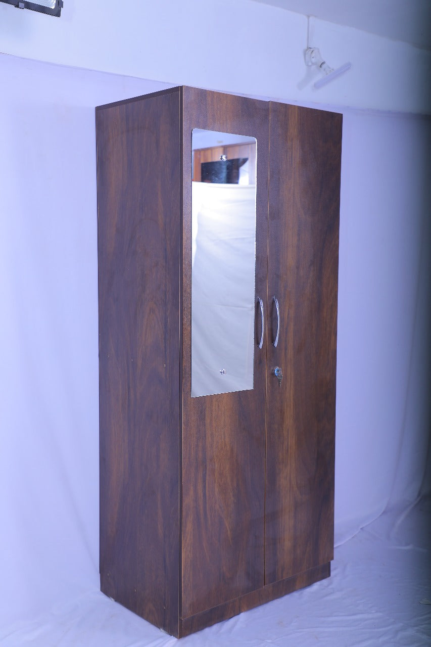 Quinen Two Door Wardrobe - Standard - Half Mirror - RentalFurniture.in