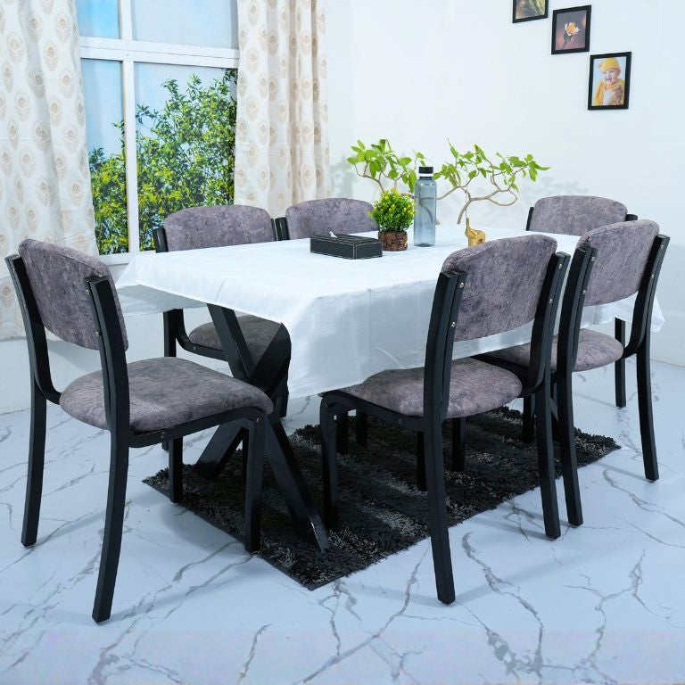 Alpino Fostline 6-Seater Dining Set | Glass Top & Wooden Chairs - RentalFurniture.in