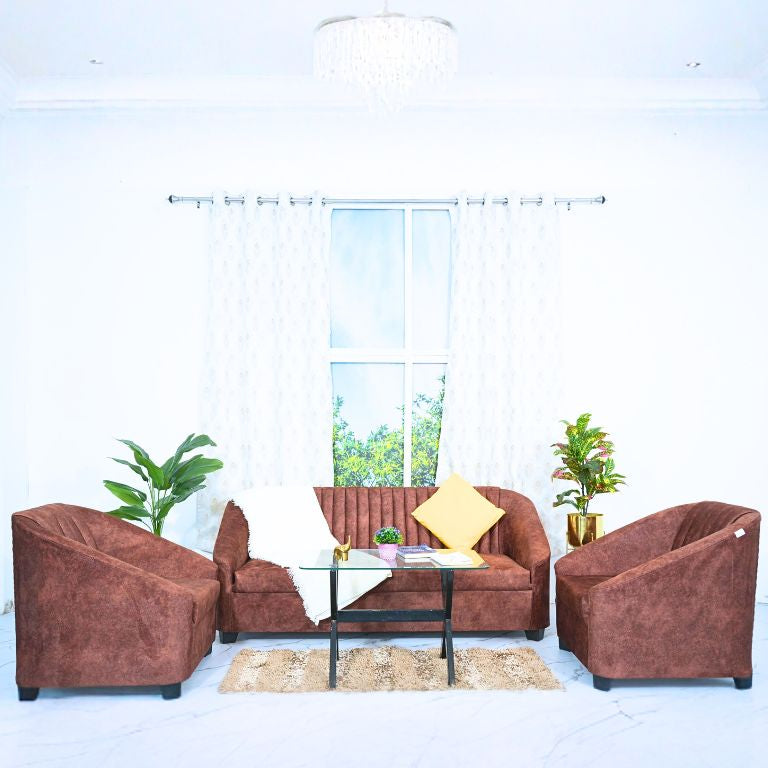 Mocha American Sofa Set (Five Seater) - RentalFurniture.in