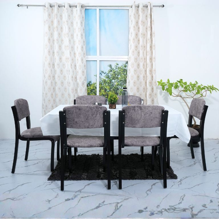 Alpino Fostline 6-Seater Dining Set | Glass Top & Wooden Chairs - RentalFurniture.in