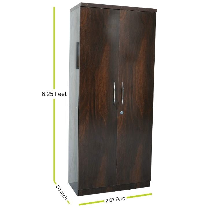 Wooden wardrobe with dimensions indicated on a white background
