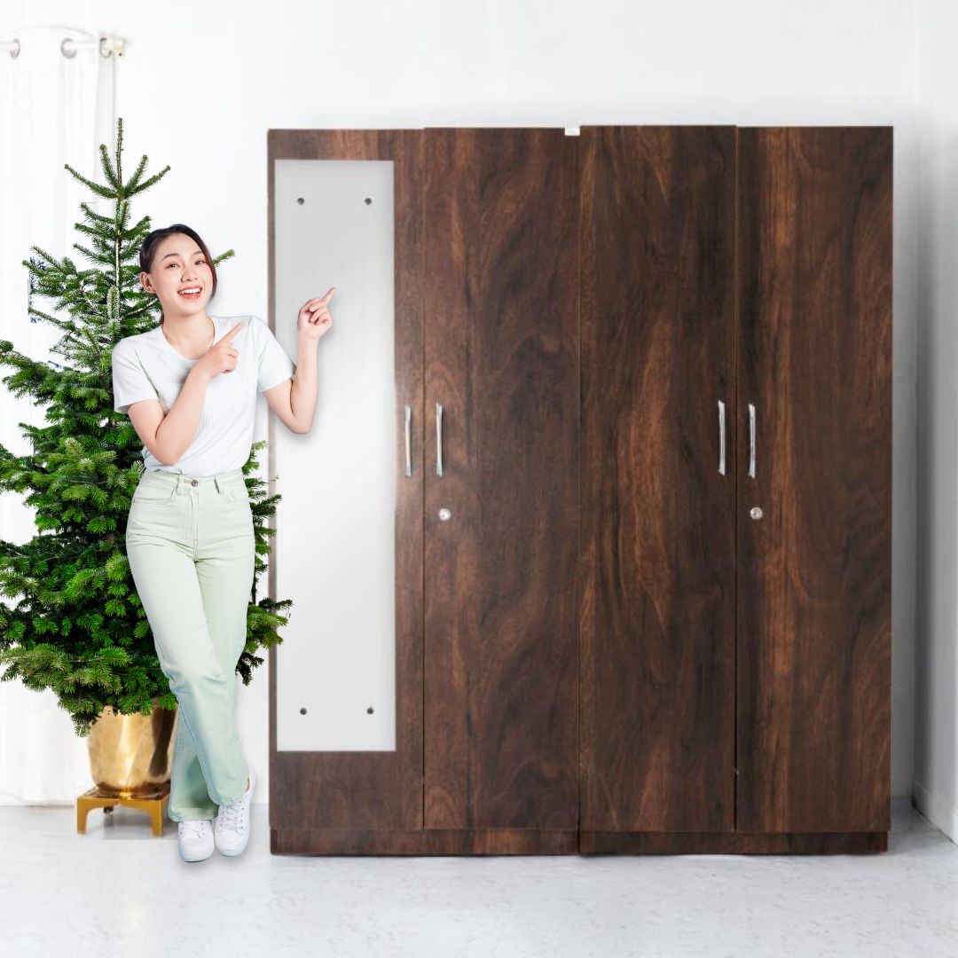 Carlton 4 Doors Wardrobe - Large - Full Mirror - RentalFurniture.in