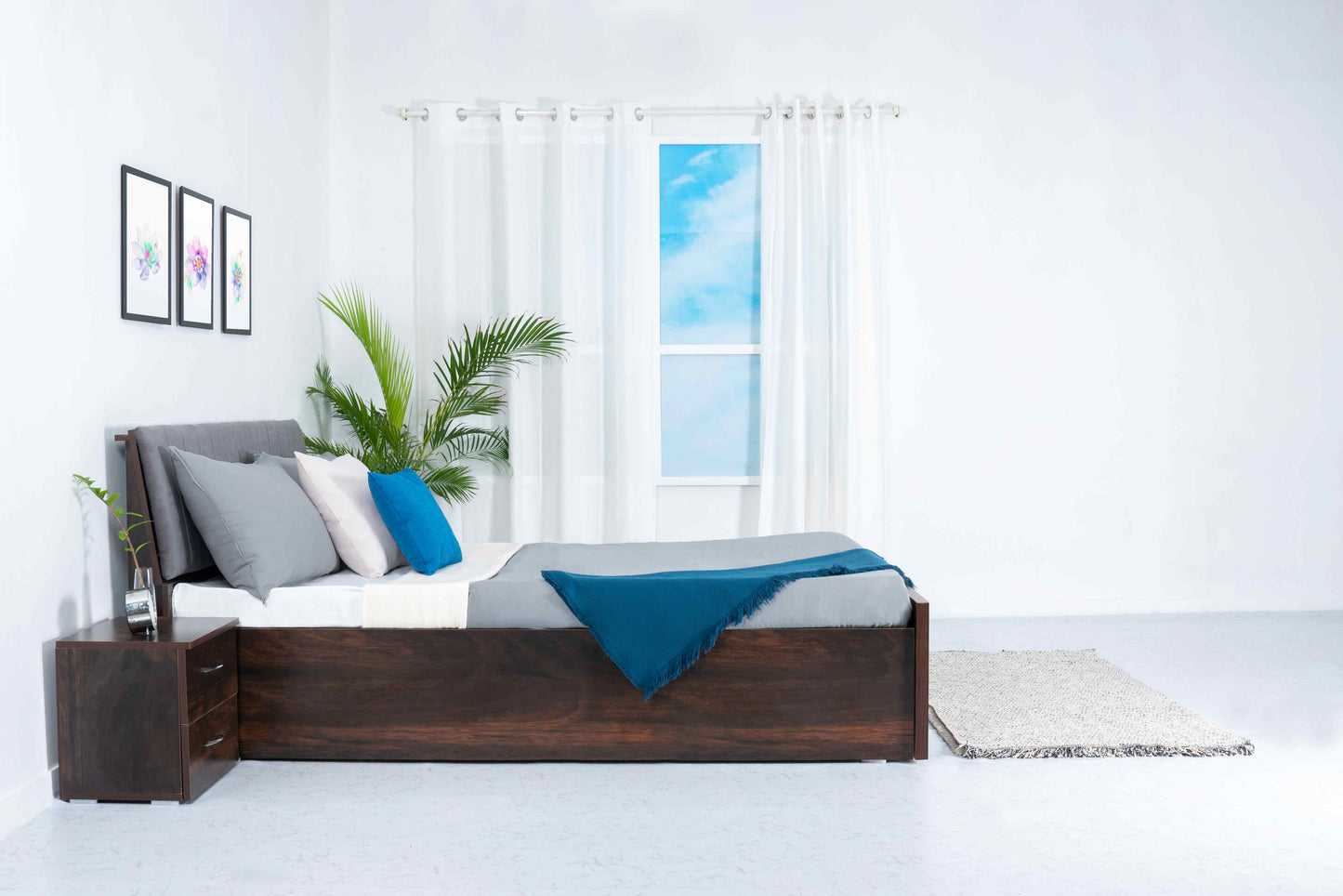 Storage Bed - Alpino Frostline Wooden Double Bed Without Mattress - RentalFurniture.in