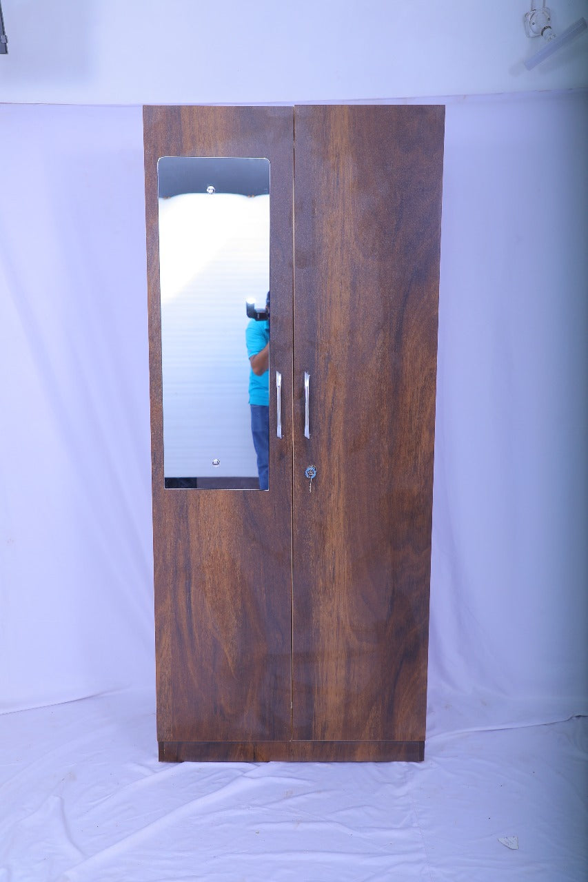 Quinen Two Door Wardrobe - Standard - Half Mirror - RentalFurniture.in